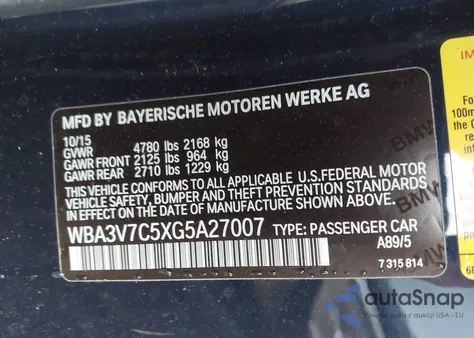 2016 BMW 428I из США, поврежденный, VIN WBA3V7C5XG5A27007